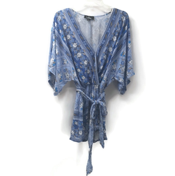 Lulus Dominica Blue Floral Print Surplice Romper S - Picture 4 of 12